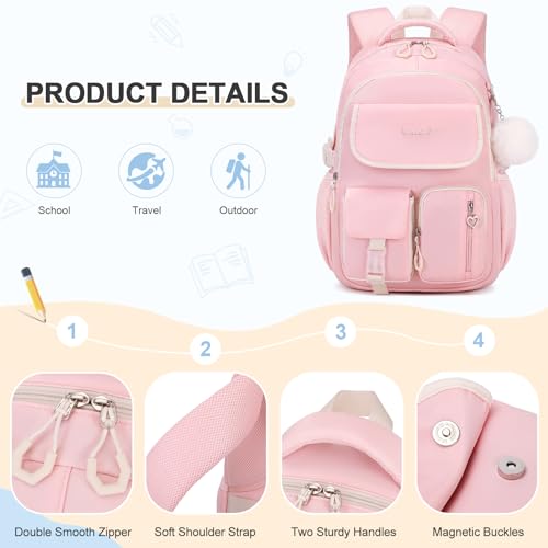 DIGOBAY Backpacks for Girls, 3PCS School Backpack with Lunch Box Pencil Pouch for Teen Girls Kids Elementary Primary Middle High College School Bookbag Set （Pink） - color: Pink