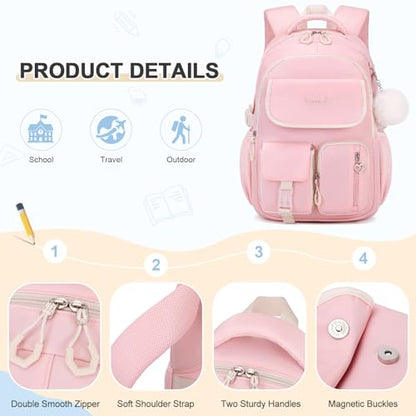DIGOBAY Backpacks for Girls, 3PCS School Backpack with Lunch Box Pencil Pouch for Teen Girls Kids Elementary Primary Middle High College School Bookbag Set （Pink） - color: Pink