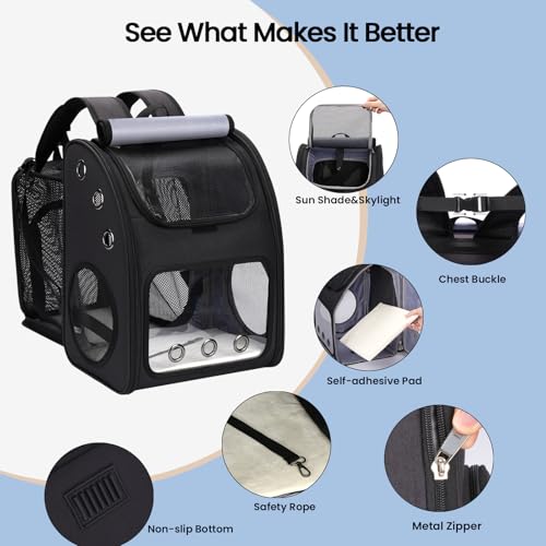 Expandable Cat Backpack Carrier for Small Cats & Pets Up to 18 lbs | Large Space Cat Backpack with Ventilated Breathable, Airline Approved Portable Travel Pet Backpack for Hiking/Camping/ Vet - color: Black-Standard