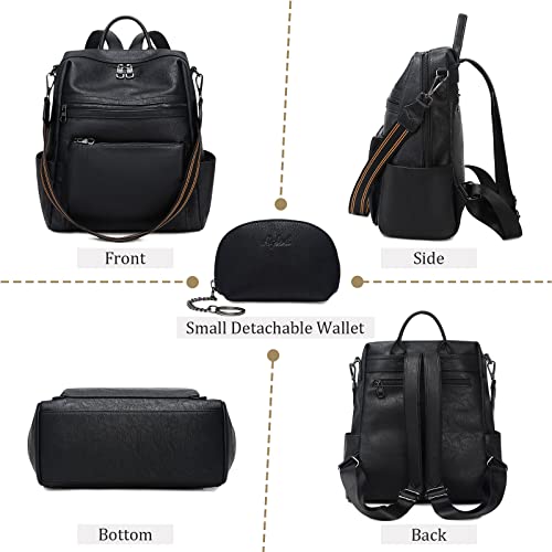 AGLOD Leather Backpack Purse for Women Designer Ladies Shoulder Bag Fashion Faux Work Travel Handbags - color: Kcus22001-black