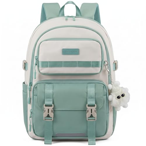 LOVEVOOK School Backpack for Girls, Anti-Sagging Bookbag for Middle High College Back to School, Cute Teen Backpacks with DIY Webbing Fits 15.6" Laptop & 40oz Water Bottle,Mint Green - color: Mint Green, size: 15.6 inch