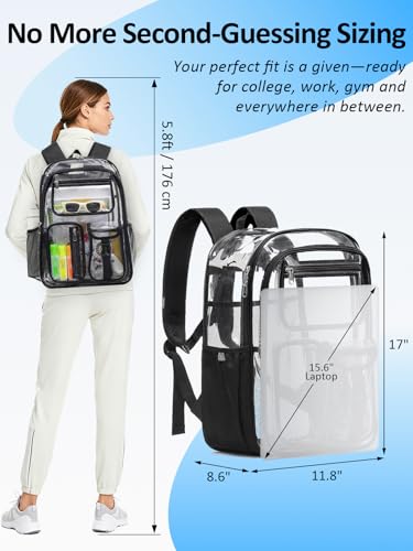 Double-Layer Clear Backpack Heavy Duty, 17 Inch Large Clear Bookbag, Transparent See Through Backpack For School, Work, College, Travel, Sport- Black - color: 1# Black, style: Pro Series (Double Layer)