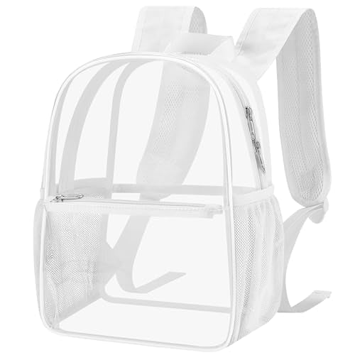 Paxiland Clear Backpack Stadium Approved, Size 12x9x4 Small Clear Bag for Stadium Events with Front Pocket, See Through Backpack for Sport Events Concert, White - color: White