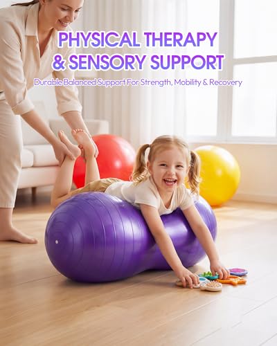 Premium Peanut Ball - 100x50cm Anti-Burst Exercise Ball for Physical Therapy, Pregnancy Labor & Home Fitness Sensory| Non-Slip Design | Quick-Inflate Pump Included - color: purple