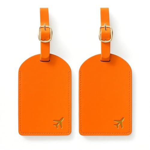 Luggage Tags for Suitcases, PU Leather Travel Tags for Luggage.(Orange) - color: Orange