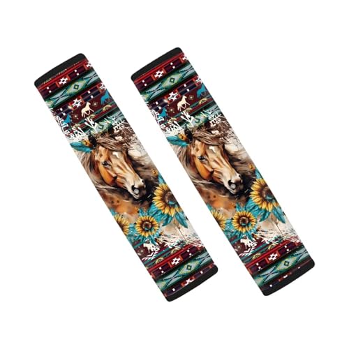 Forchrinse Aztec Horse Sunflower Auto Seat Belt Cover for Women Men Soft Strap Shoulder Pad for Car,Truck,SUV,Backpack,Shoulder Bag - color: Aztec Horse Sunflower