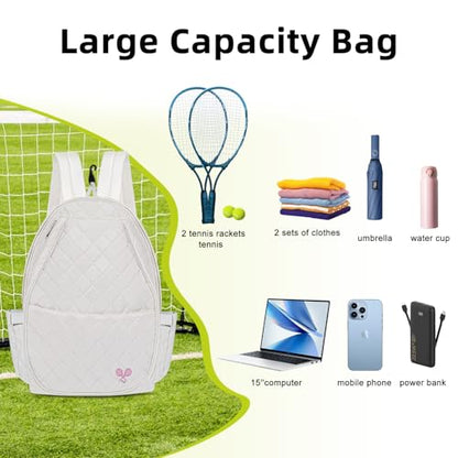 YEEGO DIRECT Tennis Bags for Women, Tennis Backpack Pickleball Racket Bags,Water-Resistant Sling Tote Padel Bag for Pickleball Tennis Badminton, Cute Gifts for Women Girl, Duffle Bag Gym Travel - color: White