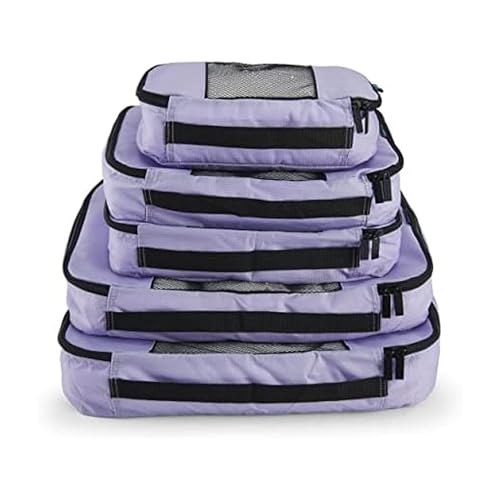TravelWise Luggage Packing Organization Cubes 5 Pack, Lavender, 2 Small, 2 Medium, 1 Large (TWPC-27) - color: Lavender