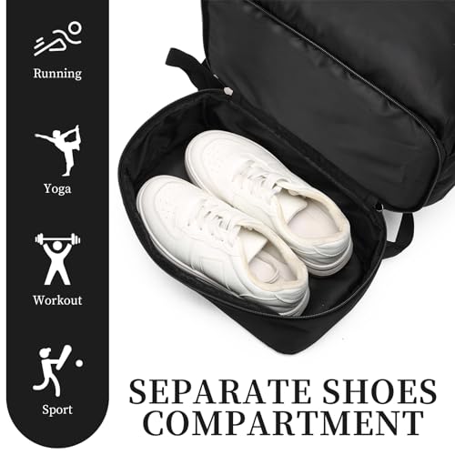 seyfocnia Gym Backpack for Men,Waterproof Travel Backpack With Shoe Compartment Lightweight Sports Gym Bag Casual Daypack-Black - size: 20 Inches
