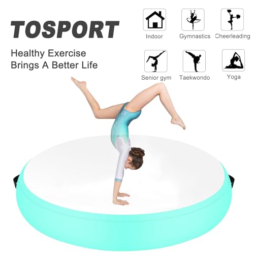 Inflatable Gymnastic Air Spot Mat Tumbling Exercise Yoga Training Mat With Pump, Inflatable Round Springboard Air Roller Gym Floor Track For Home Use/Cheerleading/Water - color: mint green
