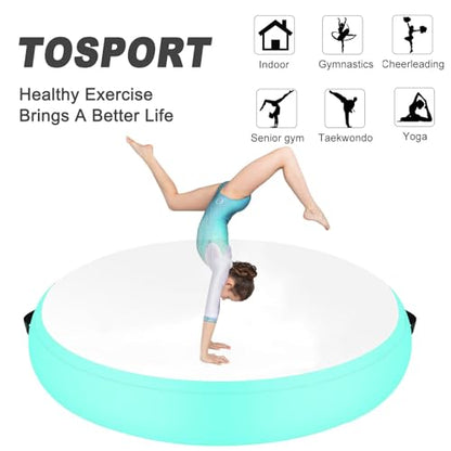Inflatable Gymnastic Air Spot Mat Tumbling Exercise Yoga Training Mat With Pump, Inflatable Round Springboard Air Roller Gym Floor Track For Home Use/Cheerleading/Water - color: mint green