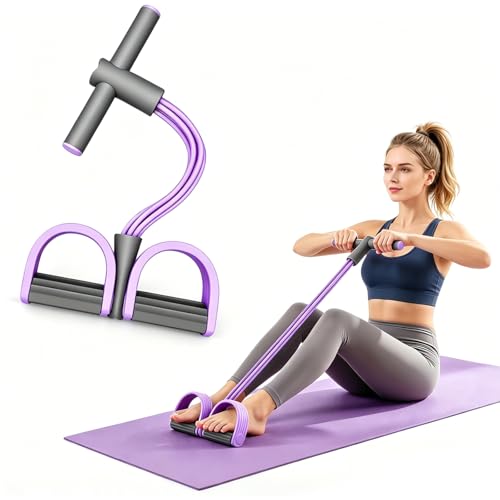 Pedal Resistance Band with Handle,4/6/8 Resistance Levels Elastic Pull Rope, Portable Fitness Bands for Leg Butt Training, Home Gym, Yoga, Pilates - size: 6 Levels（Purple ）