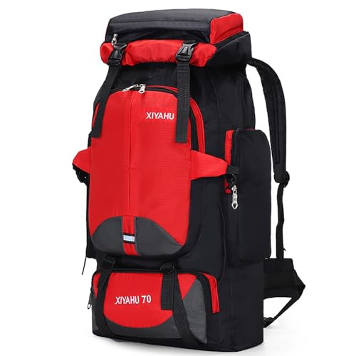 Lawaia 70L Hiking Backpack Rucking Camping Lightweight Backpacking Outdoor Travel Bag Trekking Back Pack Large Capacity Backpacks Climbing Trail Backpack for Men Women- Red - color: Red
