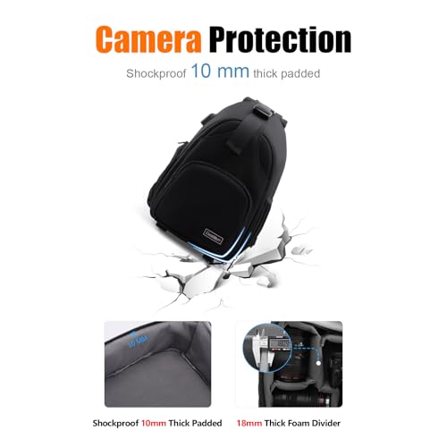 Cwatcun Sling Bag, Crossbody Case for DSLR SLR Canon Nikon Sony Mirrorless Cameras - Photography Backpack for Photographers - color: 2.0 Black