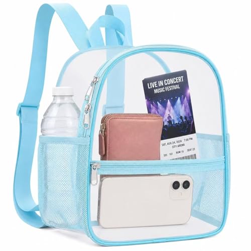Oraben Small Clear Backpack for Stadium Events Stadium Backpack Waterproof 12x6x12 Clear Bag for Adult Concert Sport Work - color: Baby Blue, style: Nylon Shoulder Straps