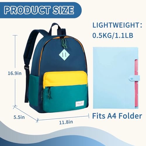 Chase Chic Kids Backpack for Boys - 17 inch School Backpacks for Toddler Girls Fits 6 to 12 Years Old - Lightweight Water Resistant Preschool Bookbag for Travel Daycare (Blue) - color: Dark Blue&blue