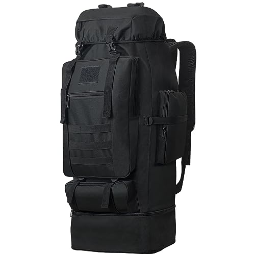 100L Camping Hiking Backpack, Military Tactical Backpack Molle Rucksack, Extra Large Hiking Daypack, Water Resistant Hiking Bag, Outdoor Sports Backpack, Adjustable Sport Bag (Black)
