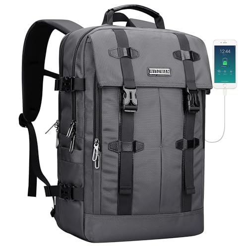 WITZMAN Travel Laptop Backpack for Men Fit 16 inch Computer Carry-on Airline Approved with USB Charging Port(B716 Silvery Grey) - color: Silvery Grey