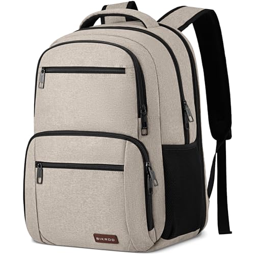 BIKROD Backpack for Girls Women, School Backpack for Teen Boys, Lightweight Casual High School Bookbag, Daily-use Travel Laptop Backpack with USB Charging Port Fits 15.6 Inch Notebook - color: Beige, size: 15.6 Inch
