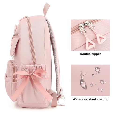 Girls Elementary School Backpack with Bows for Kids Kawaii Coquette Bookbag - color: Pink, size: Medium (15"h)