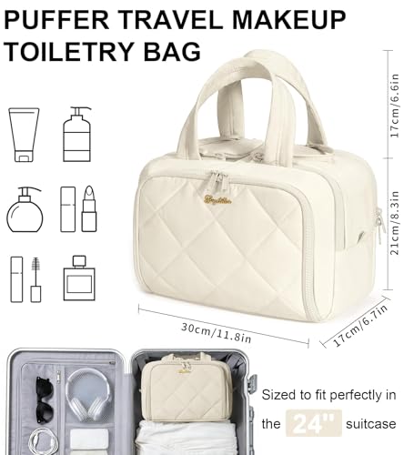 Travel Toiletry Bag, Large Wide-open Puffy Makeup Bag for Women Beige - color: Cloud Dancer