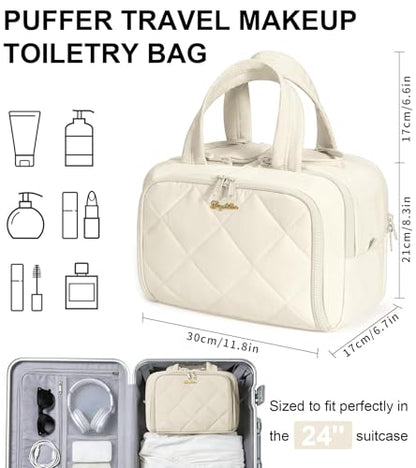 Travel Toiletry Bag, Large Wide-open Puffy Makeup Bag for Women Beige - color: Cloud Dancer