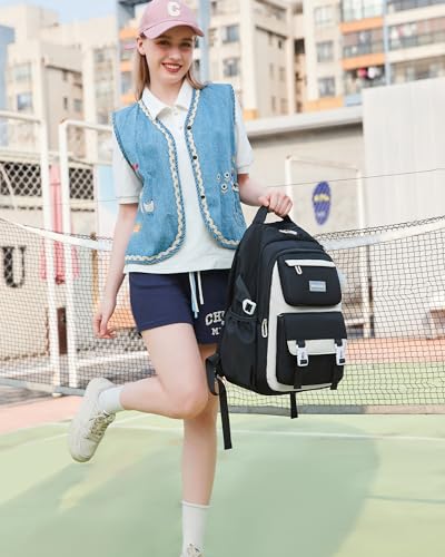Makukke School Backpack for Girls Book Bag Set, School Bag for Teens Girls Kid Children Elementary Middle School Student, Waterproof Gray Backpack - color: Gray