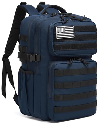 Wotony Military Tactical Backpack for Men Waterproof Daypack 3 Day Assault Pack Molle Bag with Water Bottle Holder - color: Blue, size: 35L