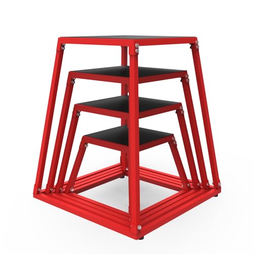 Garvee Steel Plyo Box for Exercise, Plyometric Jumping Box Metal Exercise Step Up Box with Anti-Slip Surface for Home Gym Training,Single and Set - color: Red, size: 12/18/24/30 Inch