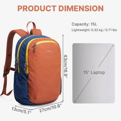 G4Free 15L Hiking Backpack Lightweight Small Daypack for Women Men - color: Orange