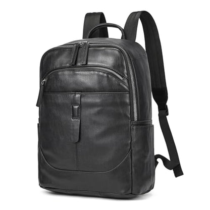 LUUFAN Genuine Leather Backpack for Men, Casual Weekender Backpack Multi Pockets 15.6 Inch Laptop Bag for Travel Business Outdoor, Black - color: 8015h-black