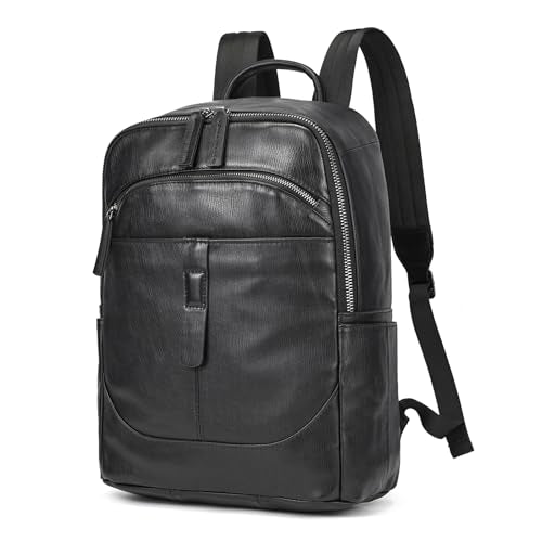 LUUFAN Genuine Leather Backpack for Men, Casual Weekender Backpack Multi Pockets 15.6 Inch Laptop Bag for Travel Business Outdoor, Black - color: 8015h-black