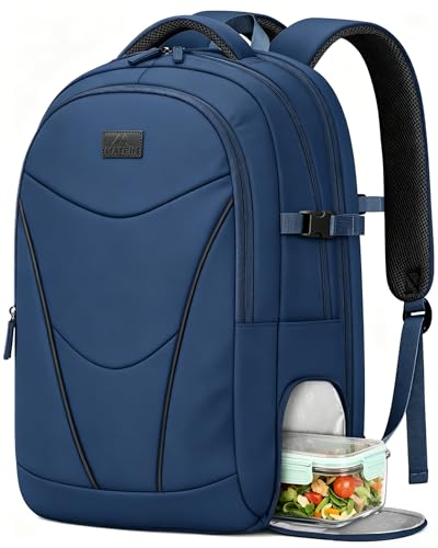 MATEIN HER Navy Blue Backpack, Computer Backpack with Water Bottle Pocket | 17.3 Inch Laptop Compartment, Water Resistant, with Lunch Compartment, RFID Pocket, Teacher Nurse, Office Commute Travel Work - color: Blue