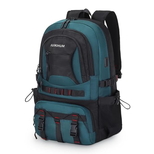 40L Hiking Backpack for Men Women, Expandable Travel Backpack for Camping, Waterproof Outdoor Hiking Daypack with USB A/C Port, Turquoise&Black - color: Turquoise&black, size: Medium