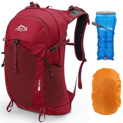IX INOXTO Hiking Hydration Backpack with 2L/3L Water Bladder for Women and Men18L/25L Water Backpack for Hiking, Cycling, Climbing, Camping - style: Red-3L Water Bladder