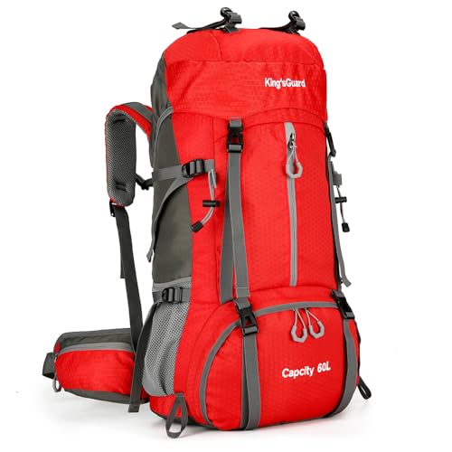 King'sGuard 60L waterproof lightweight hiking backpack with rain cover and shoe compartment outdoor sports travel backpack (Red) - color: Red
