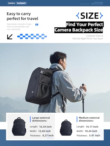 llano 20L Camera Backpack for DSLR/SLR/Mirrorless – Water-Resistant Photography Bag with Laptop Slot & Tripod Holder, Compact Case for Canon/Nikon/Sony, Travel & Outdoor,Large Capacity, Black - size: 20L