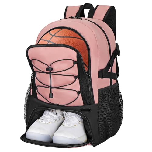 Goloni 40L Basketball Bag,Large Basketball Backpack with Ball Compartment & Shoe Compartment,Backpack for Soccer,Volleyball - color: Pink