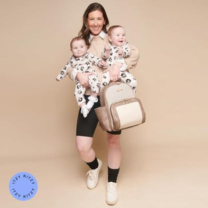 Itzy Ritzy Mini Diaper Bag Backpack – Chic, Compact Mini Plus Backpack with Changing Pad, 10 Pockets (6 Internal, 4 External), Grab-Top Handle & Rubber Feet (Vanilla Latte) - color: Vanilla Latte - Plus