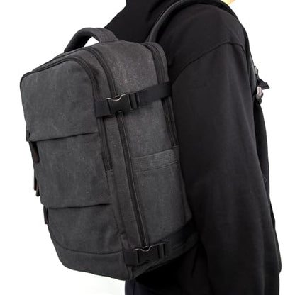 KAUKKO Canvas Travel Rucksack, Large Capacity Carry On Bag with Shoe Pouch and 15.6 inch Laptop Compartment, Flight Approved Outdoor 40L Luggage Weekender Bag, 12-BLACK - color: 12-black