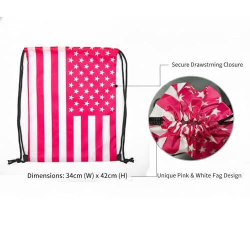 Pink American Flag Drawstring Backpack, Lightweight Cinch String Sports Sackpack for Men & Women,pack of 2 - color: Americanflag-pink