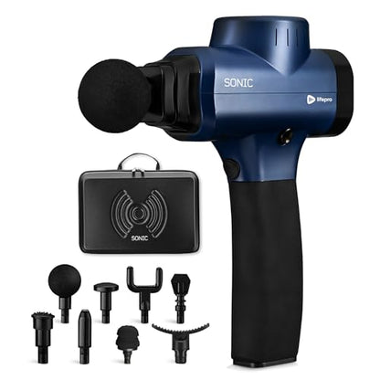 Lifepro Massage Gun - Percussion Muscle Massager for Athletes with 8 Massage Heads and 5 Speed Settings - Deep Tissue Back and Muscle Massage Gun for Recovery - color: Blue