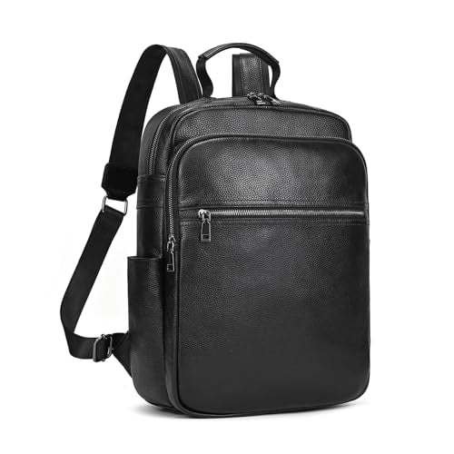 Genuine Leather 15.6 Inch Laptop Backpack for Men & Women, Business Commute Bag Daypack with Multi-Pockets for Travel Outdoor - color: Y80-17y-black