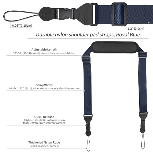 FIEIL Universal Shoulder Strap, Neoprene Padded Bag Strap with Double Adjustable Buckles, Comfortable Neck Lanyard for Camera, Cellphone Tablet,iPad, Laptop, Binocular, Luggage Bag(Royal Blue) - color: Royal Blue