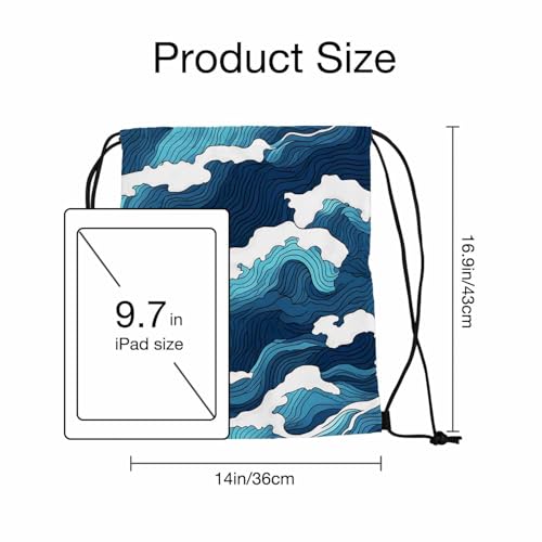Drawstring Bag Blue Sea Wave Waterproof Basketball Bag Abstract Lines Classic Beautiful Texture Stroage Shoes Ball - color: Blue Sea Wave