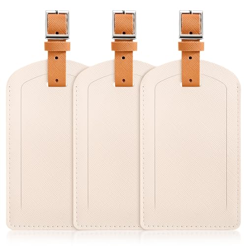 3 Pack Luggage Tags for Suitcases, TSA Approved Bag Tags, Baggage Tags with Privacy Protection, Travel Essentials Luggage Accessories, Ivory & Brown - color: Ivory & Brown
