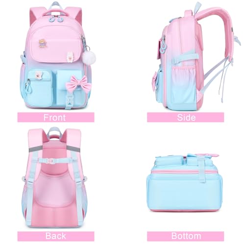 ACESAK Girls Backpack - 3PCS Backpack for Girls Cute School Backpacks for Girl Kindergarten Elementary Preschool Middle Kids School Bags with Lunch Box Pencil Case Set (Pink Blue) - color: Pink Blue