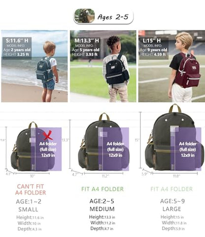 atgark Toddler Backpack for Boys 2-5: Preschool Kindergarten Backpack - 13" Daycare Backpack Fit A4 Folder - color: Olives, style: Ages 2-5 (13" H Fit A4 Folder)