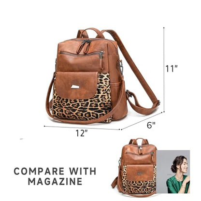 WYFJNX PU Leather Backpack Purse for Women Fashion Multipurpose Design Handbag Ladies Shoulder Bags Travel Backpack Brown with Leopard Print - color: Leopard