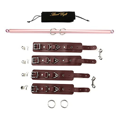 2026 Upgraded Heavy Duty Expandable Spreader Bar – Adjustable PU Straps for Pilates, Yoga - style: Rose+Red